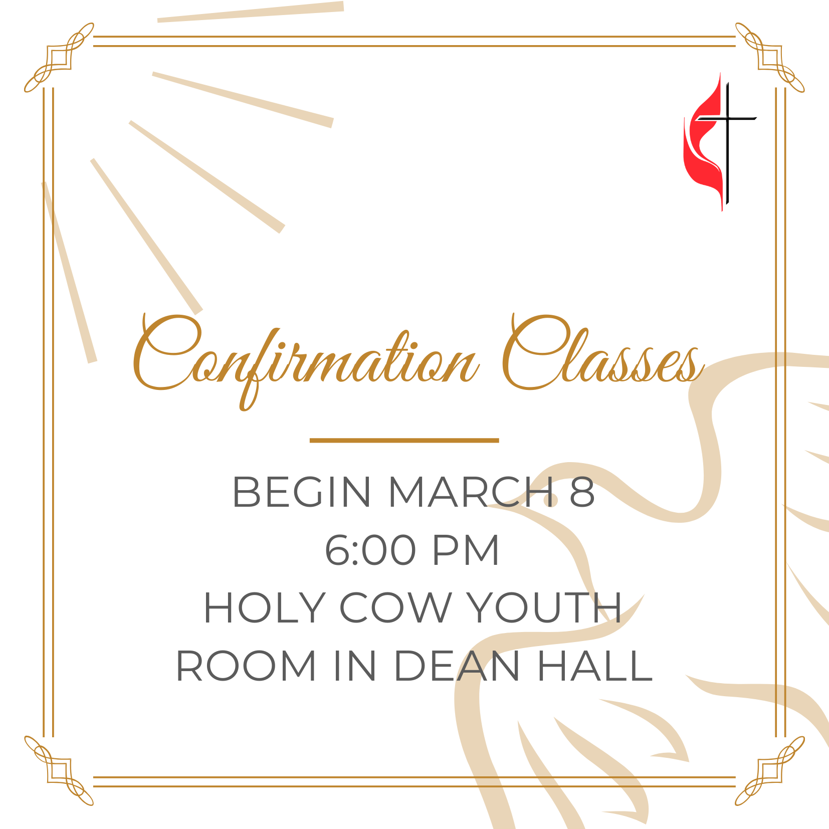 White and Gold Illustrated Dove Confirmation Invitation